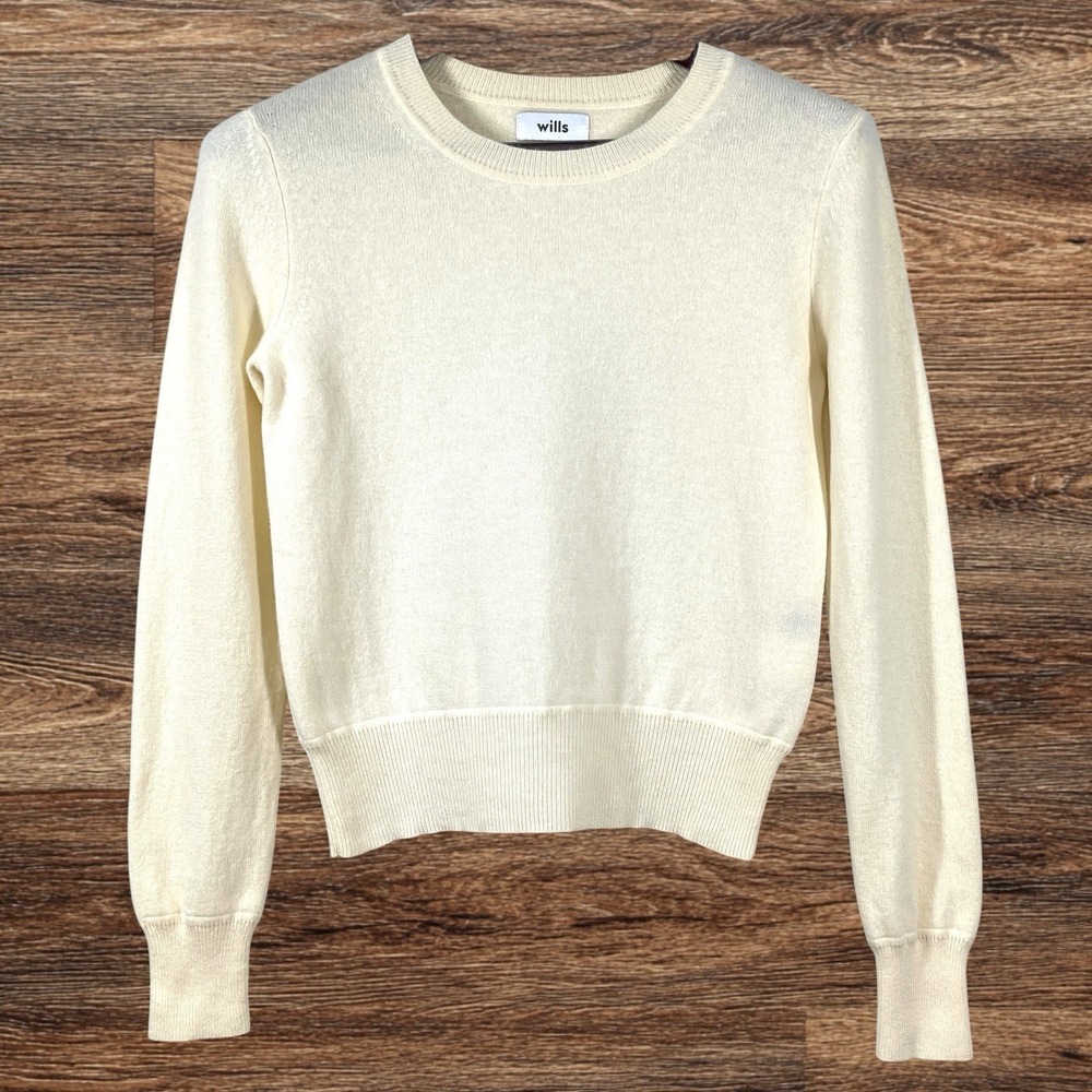 Wills Brushed Cashmere Cropped Sweater Womens XS Butter Yellow Soft Luxury
